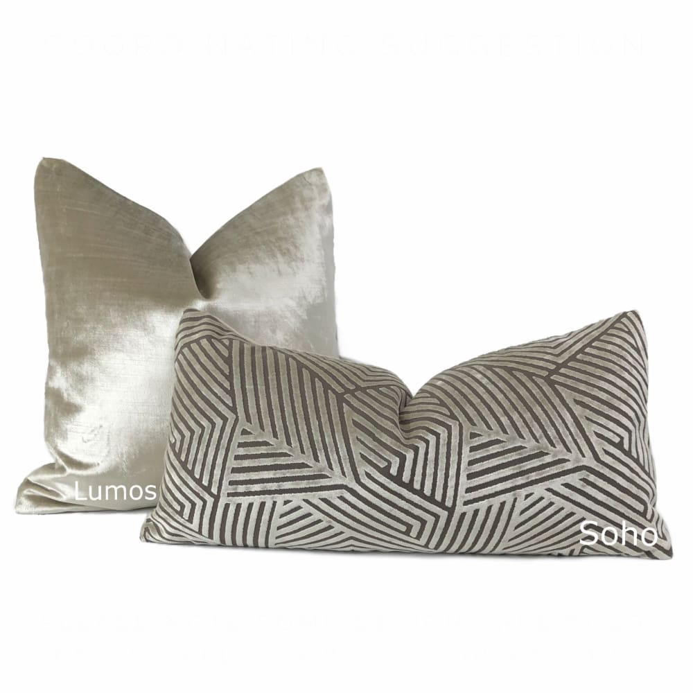 Soho Taupe Beige Cut Velvet Geometric Lines Pillow Cover - Aloriam