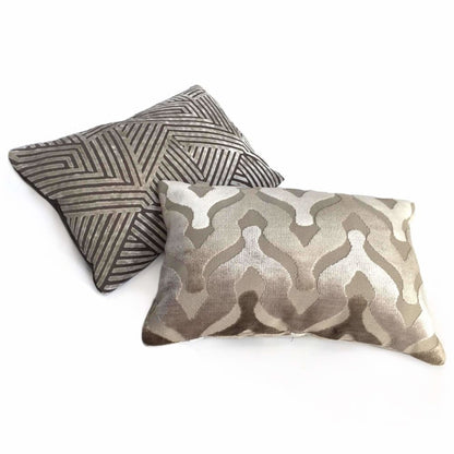 Soho Taupe Beige Cut Velvet Geometric Lines Pillow Cover Cushion Pillow Case Euro Sham 16x16 18x18 20x20 22x22 24x24 26x26 28x28 Lumbar Pillow 12x18 12x20 12x24 14x20 16x26 by Aloriam