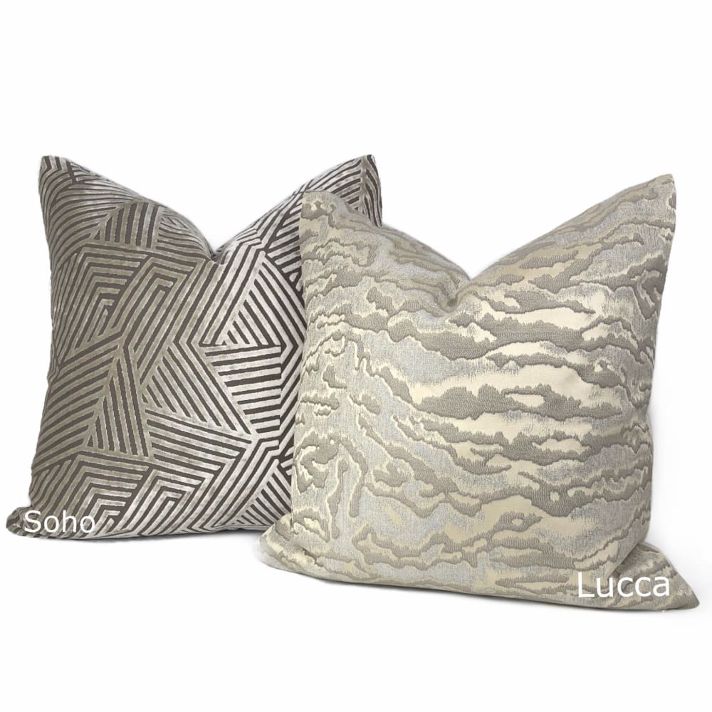 Soho Taupe Beige Cut Velvet Geometric Lines Pillow Cover - Aloriam