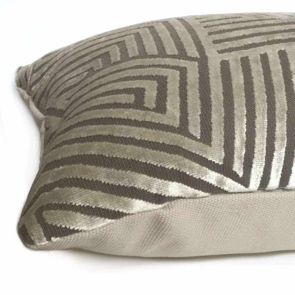 Soho Taupe Beige Cut Velvet Geometric Lines Pillow Cover Cushion Pillow Case Euro Sham 16x16 18x18 20x20 22x22 24x24 26x26 28x28 Lumbar Pillow 12x18 12x20 12x24 14x20 16x26 by Aloriam