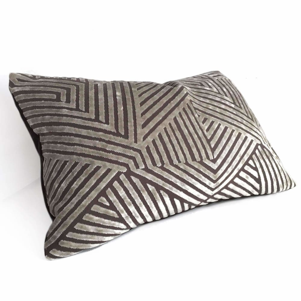 Soho Taupe Beige Cut Velvet Geometric Lines Pillow Cover Cushion Pillow Case Euro Sham 16x16 18x18 20x20 22x22 24x24 26x26 28x28 Lumbar Pillow 12x18 12x20 12x24 14x20 16x26 by Aloriam