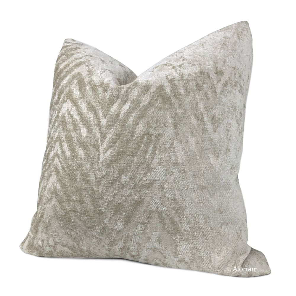 Solomon Beige Ecru Tiger Stripe Chenille Pillow Cover - Aloriam