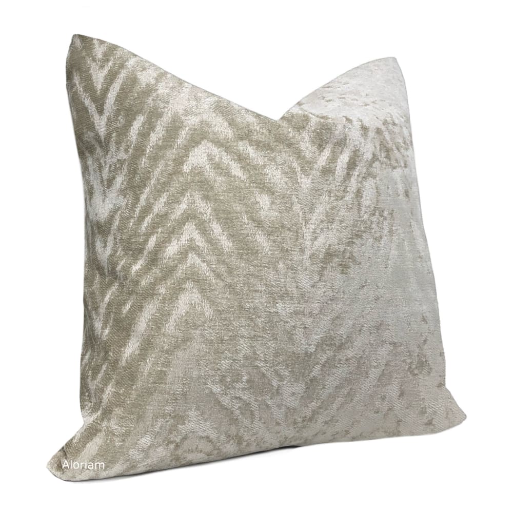 Solomon Beige Ecru Tiger Stripe Chenille Pillow Cover - Aloriam