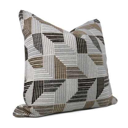 Stanley Brown Gray Retro Cross Hatch Chenille Pillow Cover - Aloriam