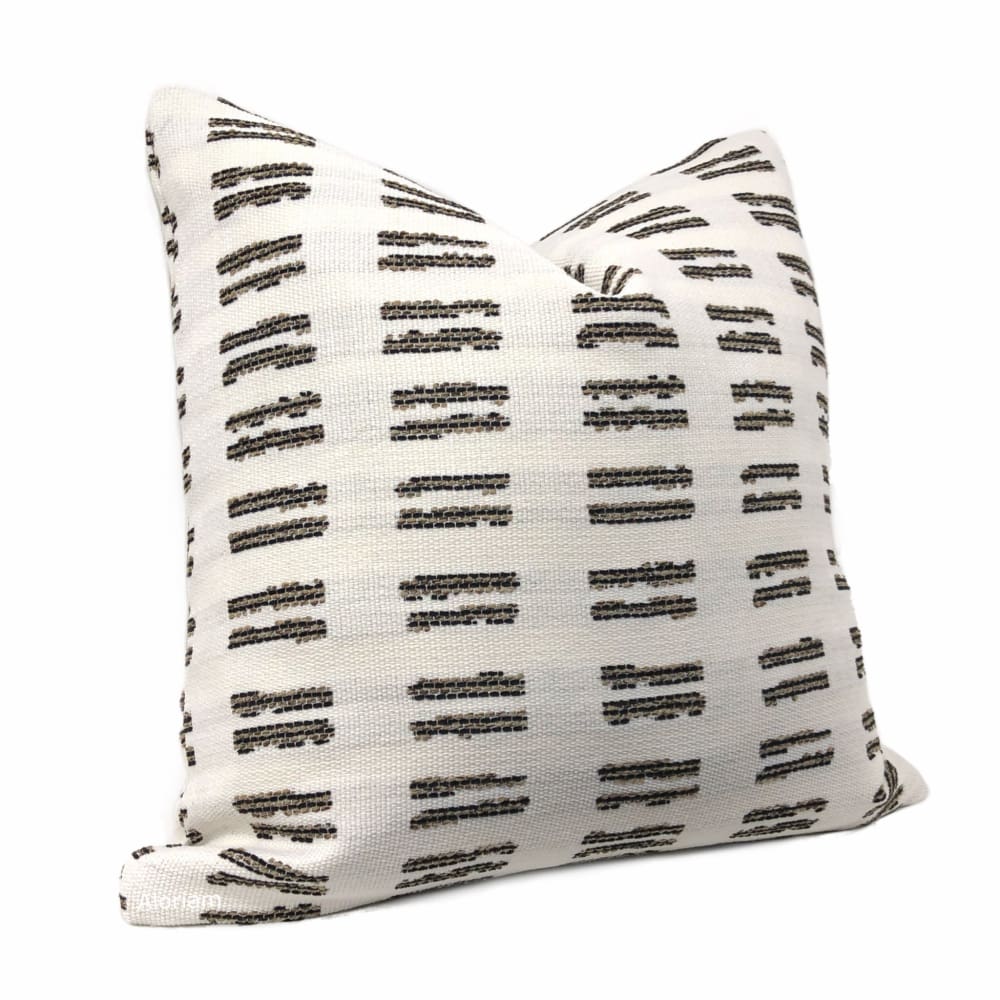 Stewart White Brown Textured Stripe Pillow Cover (Performance fabric) - Aloriam