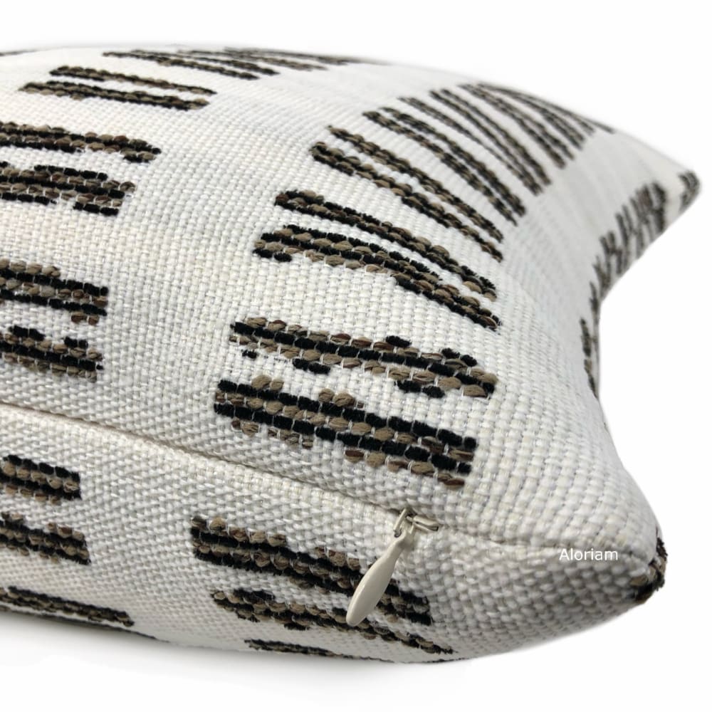 Stewart White Brown Textured Stripe Pillow Cover (Performance fabric) - Aloriam