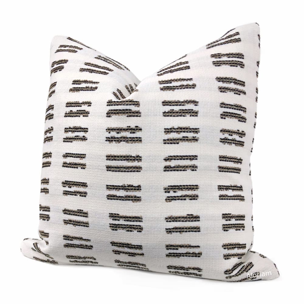 Stewart White Brown Textured Stripe Pillow Cover (Performance fabric) - Aloriam