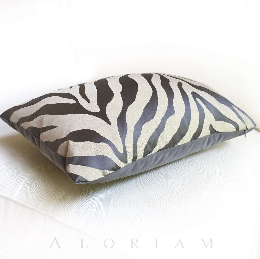 Stout Designer Gray Beige Animal Stripe Pattern Pillow Cover