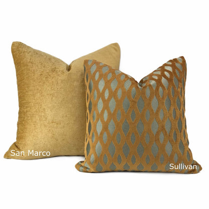 Sullivan Harvest Gold Wavy Stripe Velvet Pillow - Aloriam