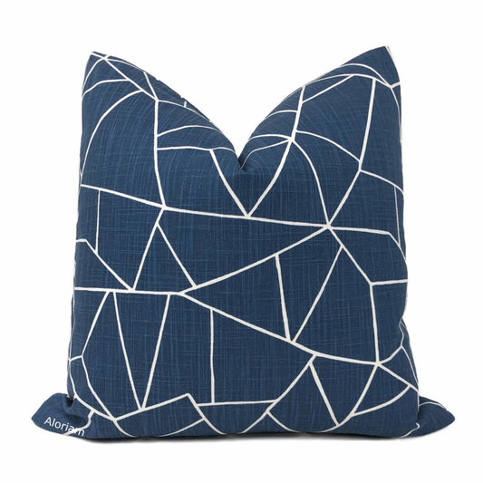 Sydney Navy Blue White Modern Cotton Print Pillow Cover - Aloriam