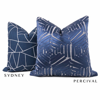 Sydney Navy Blue White Modern Cotton Print Pillow Cover - Aloriam