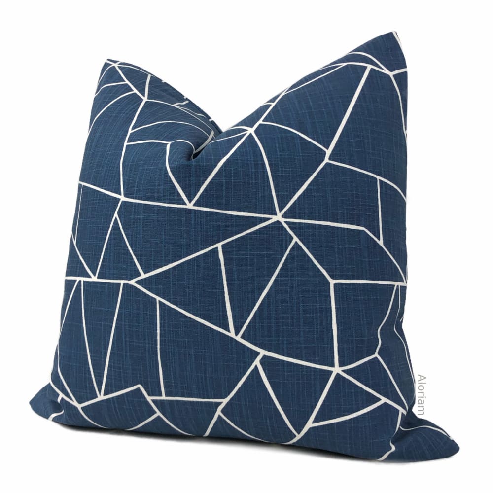 Sydney Navy Blue White Modern Cotton Print Pillow Cover - Aloriam