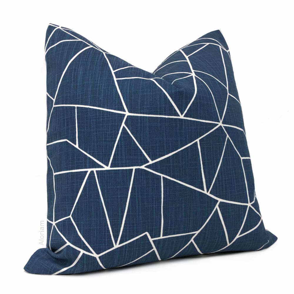 Sydney Navy Blue White Modern Cotton Print Pillow Cover - Aloriam