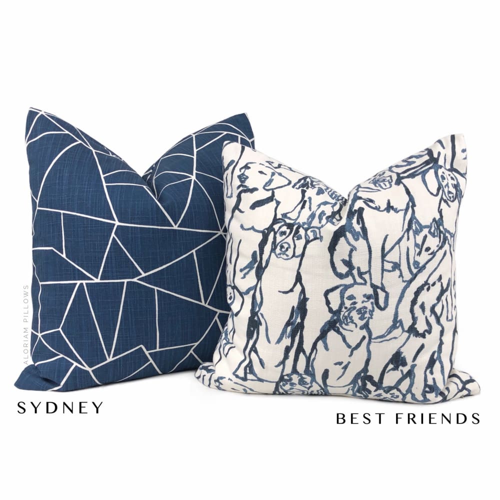 Sydney Navy Blue White Modern Cotton Print Pillow Cover - Aloriam