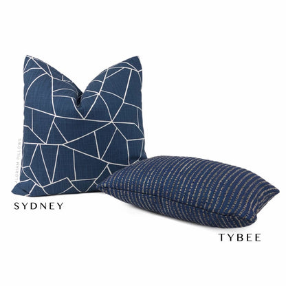 Sydney Navy Blue White Modern Cotton Print Pillow Cover - Aloriam