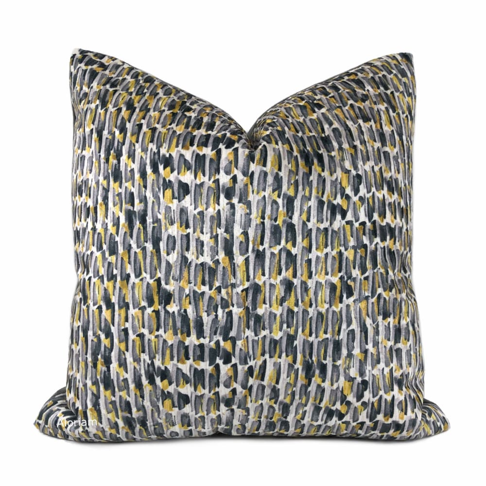 Symon Gray Yellow Abstract Paint Dabs Velvet Pillow Cover - Aloriam