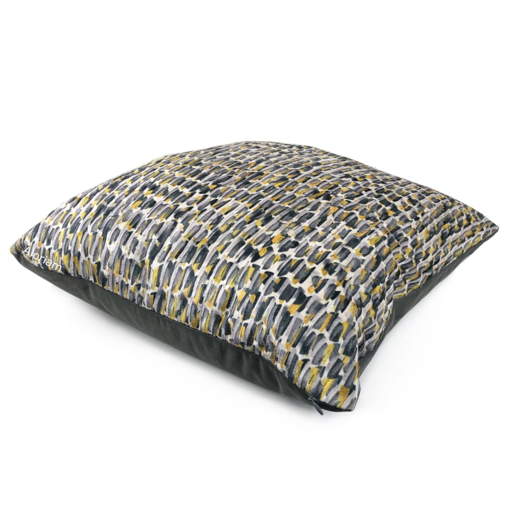 Symon Gray Yellow Abstract Paint Dabs Velvet Pillow Cover - Aloriam