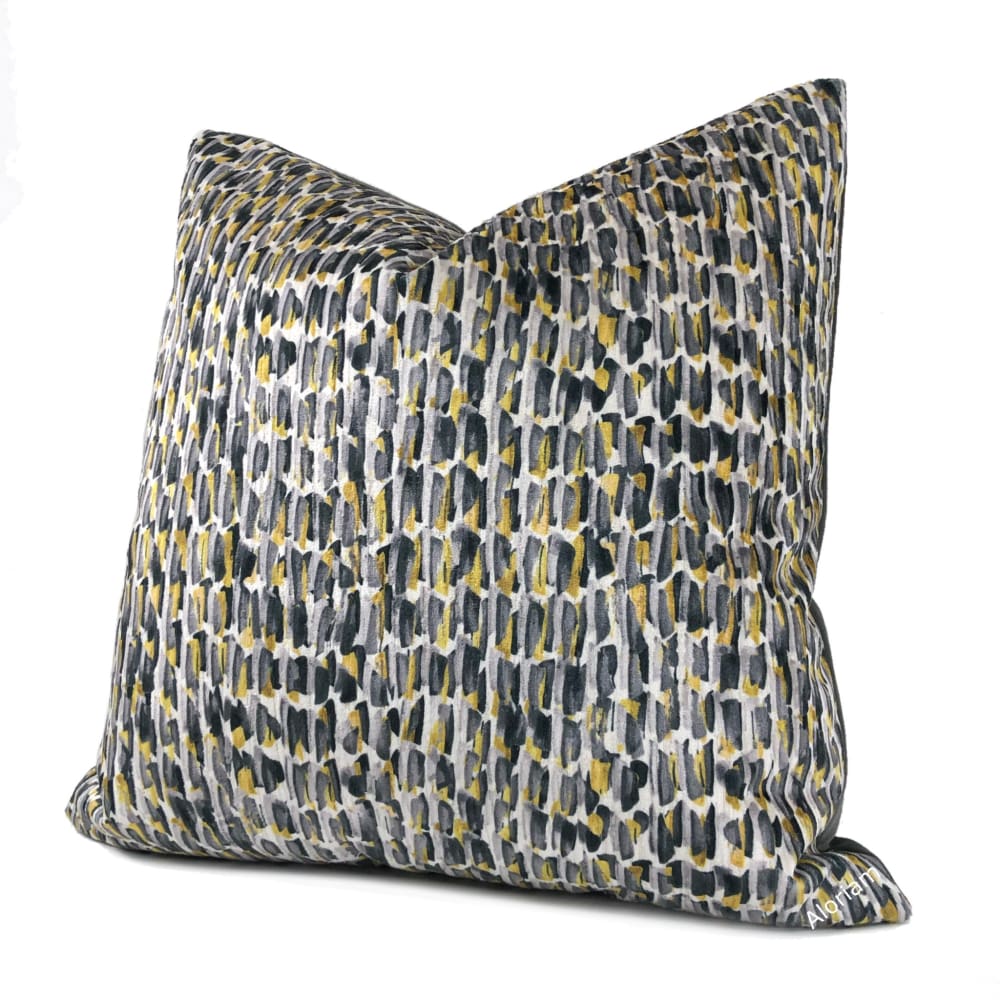 Symon Gray Yellow Abstract Paint Dabs Velvet Pillow Cover - Aloriam