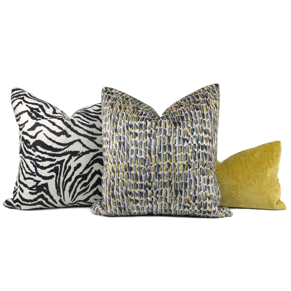 Symon Gray Yellow Abstract Paint Dabs Velvet Pillow Cover - Aloriam