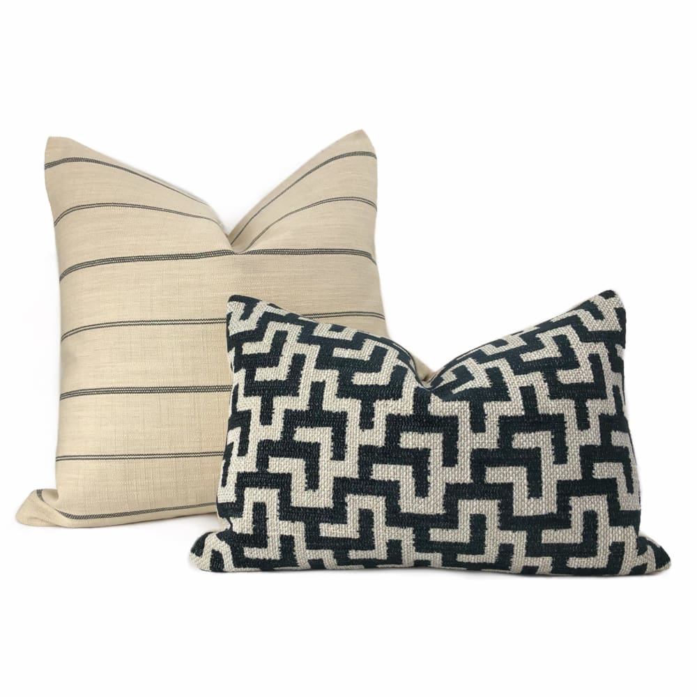 Talbot Black Beige Modern Farmhouse Stripe Pillow Cover - Aloriam