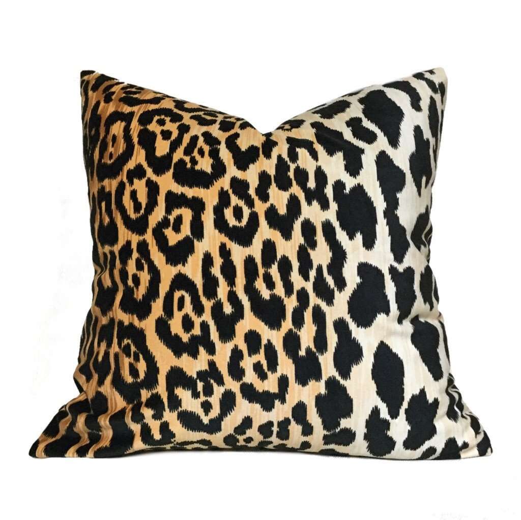 Tan Black Large Leopard Faux Animal Skin Cotton Velvet Pillow Cover Aloriam