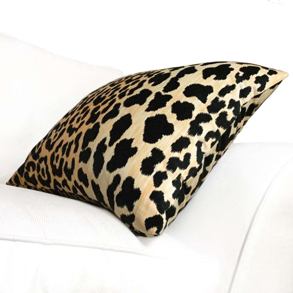 Tan Black Large Leopard Faux Animal Skin Cotton Velvet Pillow Cover Aloriam