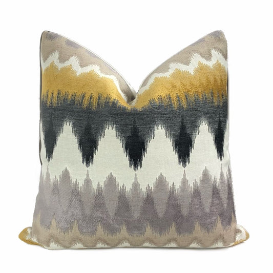 Taos Mustard Yellow Gray Off-White Chevron Stripes Chenille Pillow Cover - Aloriam