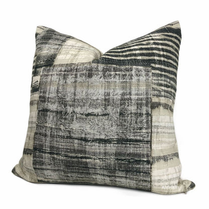 Tariq Black Gray Cream Ethnic Patchwork Cotton Print Pillow Cover - Aloriam