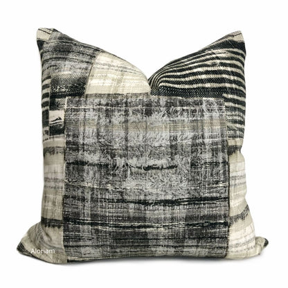 Tariq Black Gray Cream Ethnic Patchwork Cotton Print Pillow Cover - Aloriam