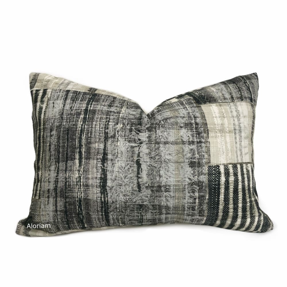 Tariq Black Gray Cream Ethnic Patchwork Cotton Print Pillow Cover - Aloriam