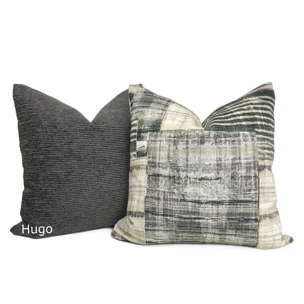 Tariq Black Gray Cream Ethnic Patchwork Cotton Print Pillow Cover - Aloriam