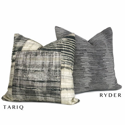 Tariq Black Gray Cream Ethnic Patchwork Cotton Print Pillow Cover - Aloriam