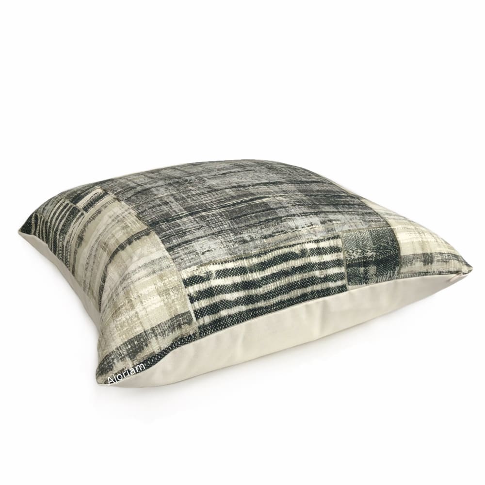 Tariq Black Gray Cream Ethnic Patchwork Cotton Print Pillow Cover - Aloriam