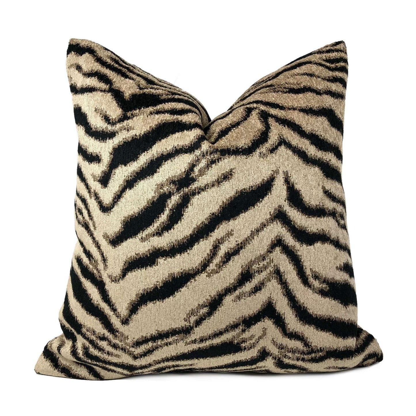 Taupe Black Tiger Stripe Chenille Pillow Cover Cushion Pillow Case Euro Sham 16x16 18x18 20x20 22x22 24x24 26x26 28x28 Lumbar Pillow 12x18 12x20 12x24 14x20 16x26 by Aloriam