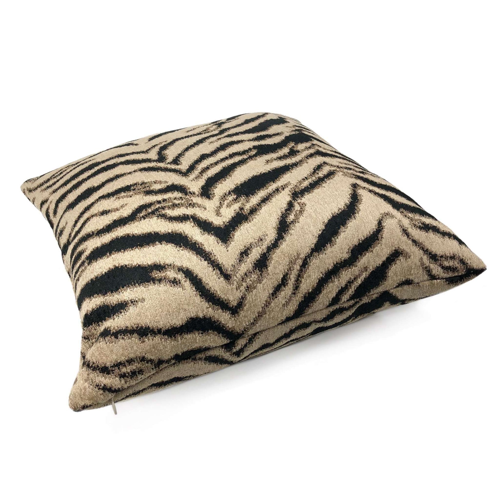 Taupe Black Tiger Stripe Chenille Pillow Cover Cushion Pillow Case Euro Sham 16x16 18x18 20x20 22x22 24x24 26x26 28x28 Lumbar Pillow 12x18 12x20 12x24 14x20 16x26 by Aloriam