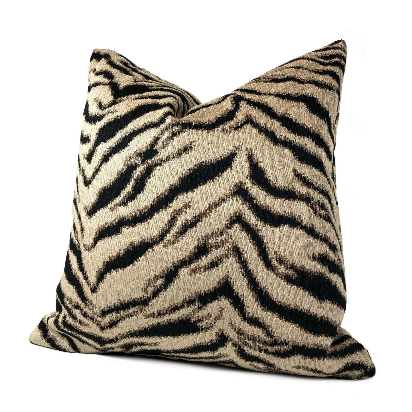 Taupe Black Tiger Stripe Chenille Pillow Cover Cushion Pillow Case Euro Sham 16x16 18x18 20x20 22x22 24x24 26x26 28x28 Lumbar Pillow 12x18 12x20 12x24 14x20 16x26 by Aloriam