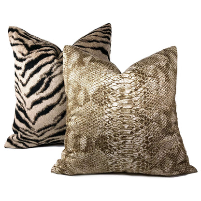 Taupe Black Tiger Stripe Chenille Pillow Cover Cushion Pillow Case Euro Sham 16x16 18x18 20x20 22x22 24x24 26x26 28x28 Lumbar Pillow 12x18 12x20 12x24 14x20 16x26 by Aloriam