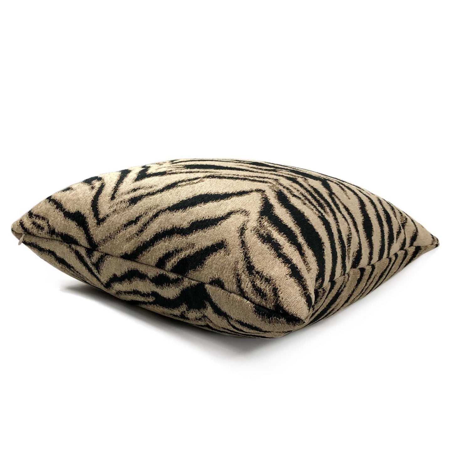 Taupe Black Tiger Stripe Chenille Pillow Cover Cushion Pillow Case Euro Sham 16x16 18x18 20x20 22x22 24x24 26x26 28x28 Lumbar Pillow 12x18 12x20 12x24 14x20 16x26 by Aloriam