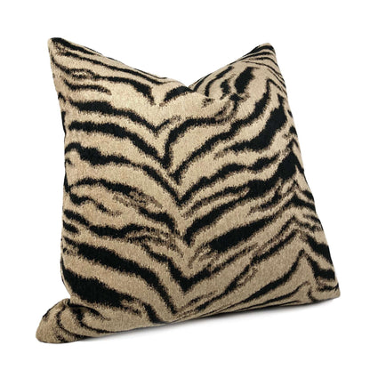 Taupe Black Tiger Stripe Chenille Pillow Cover Cushion Pillow Case Euro Sham 16x16 18x18 20x20 22x22 24x24 26x26 28x28 Lumbar Pillow 12x18 12x20 12x24 14x20 16x26 by Aloriam