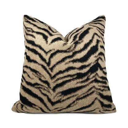 Taupe Black Tiger Stripe Chenille Pillow Cover Cushion Pillow Case Euro Sham 16x16 18x18 20x20 22x22 24x24 26x26 28x28 Lumbar Pillow 12x18 12x20 12x24 14x20 16x26 by Aloriam