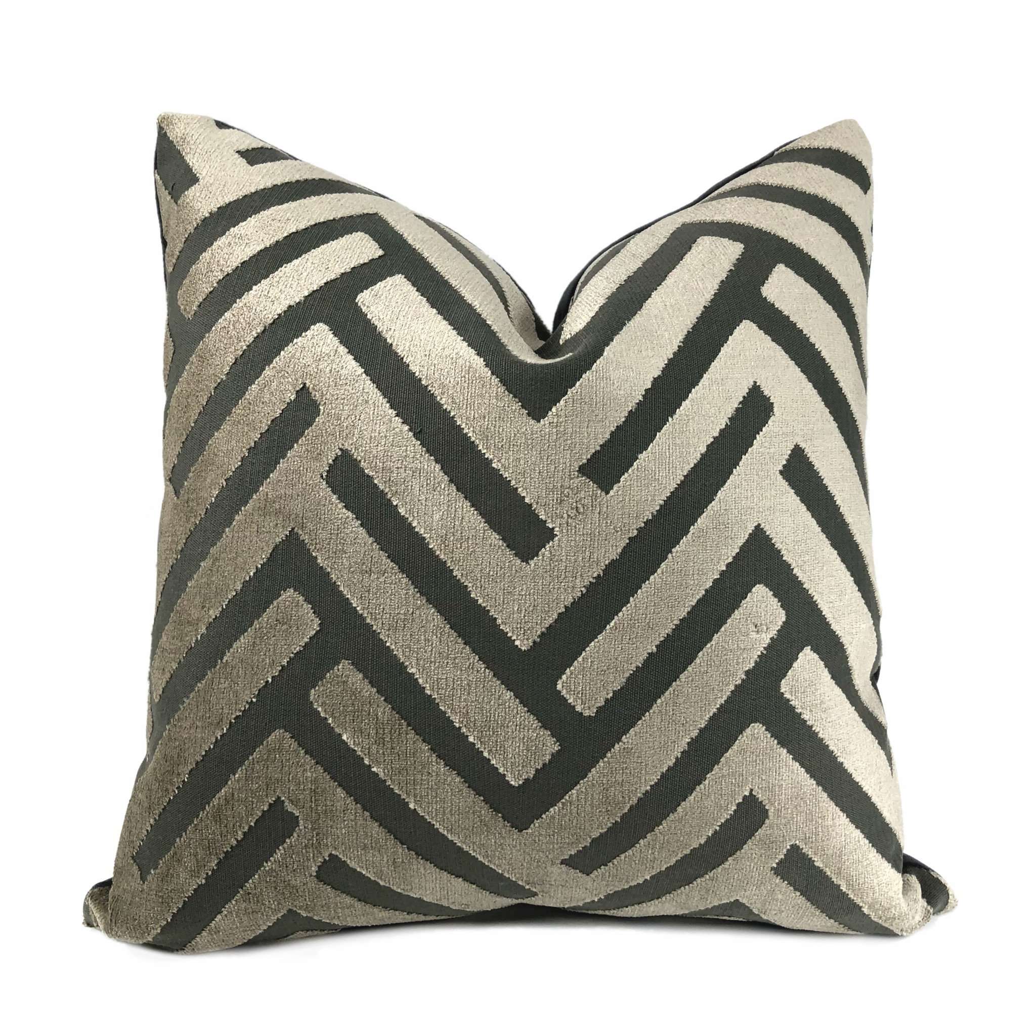 Black popular Ivory Taupe Pillow Cover Geometric Velvet with Silver Accents 18x18 20x20 22x22 24x24 13x20 14x22 16x26