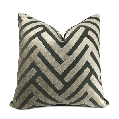 Taupe Gray Geometric Chevron Zig Zag Cut Velvet Texture Pillow Cover Cushion Pillow Case Euro Sham 16x16 18x18 20x20 22x22 24x24 26x26 28x28 Lumbar Pillow 12x18 12x20 12x24 14x20 16x26 by Aloriam