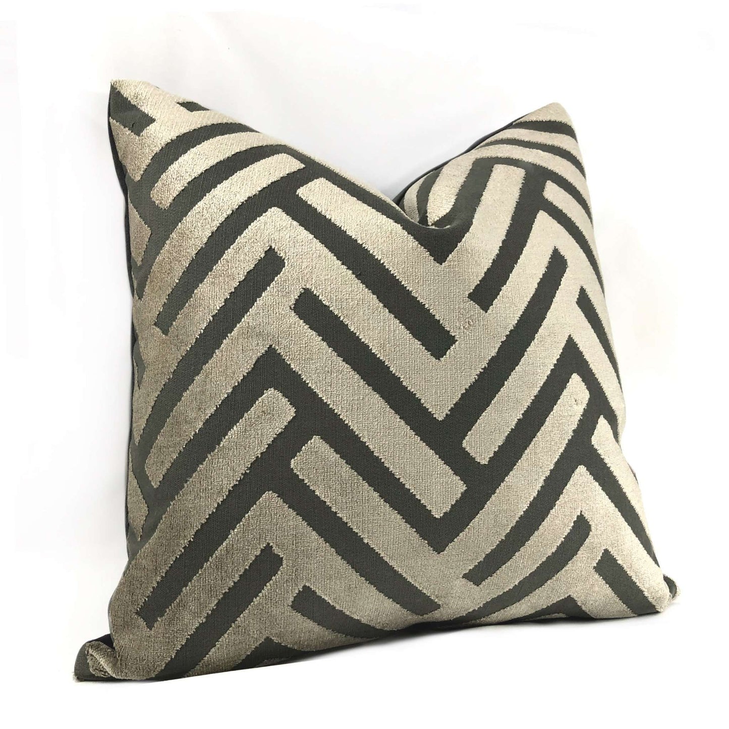 Taupe Gray Geometric Chevron Zig Zag Cut Velvet Texture Pillow Cover Cushion Pillow Case Euro Sham 16x16 18x18 20x20 22x22 24x24 26x26 28x28 Lumbar Pillow 12x18 12x20 12x24 14x20 16x26 by Aloriam