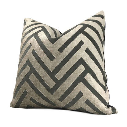 Taupe Gray Geometric Chevron Zig Zag Cut Velvet Texture Pillow Cover Cushion Pillow Case Euro Sham 16x16 18x18 20x20 22x22 24x24 26x26 28x28 Lumbar Pillow 12x18 12x20 12x24 14x20 16x26 by Aloriam