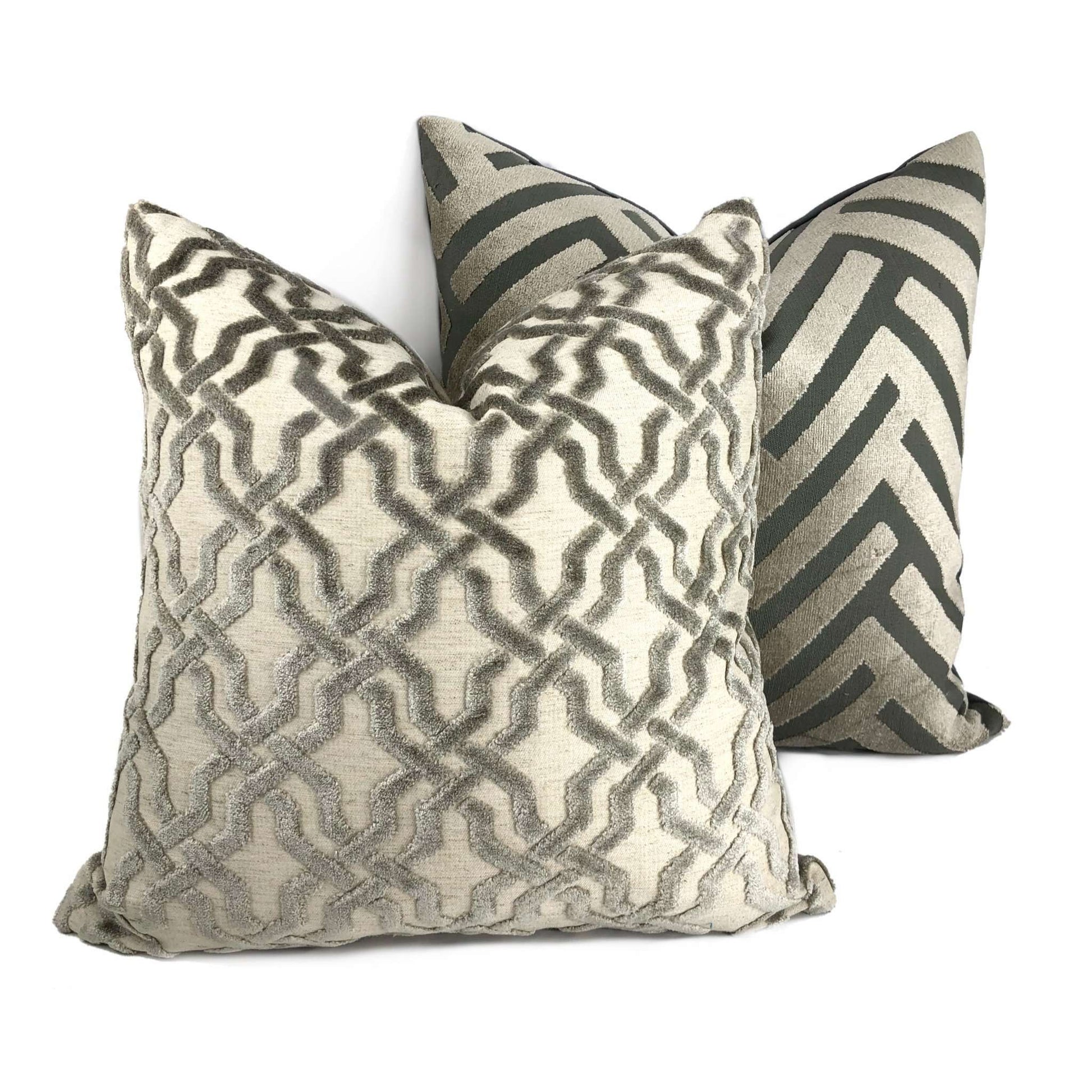 Taupe Gray Geometric Chevron Zig Zag Cut Velvet Texture Pillow Cover Cushion Pillow Case Euro Sham 16x16 18x18 20x20 22x22 24x24 26x26 28x28 Lumbar Pillow 12x18 12x20 12x24 14x20 16x26 by Aloriam