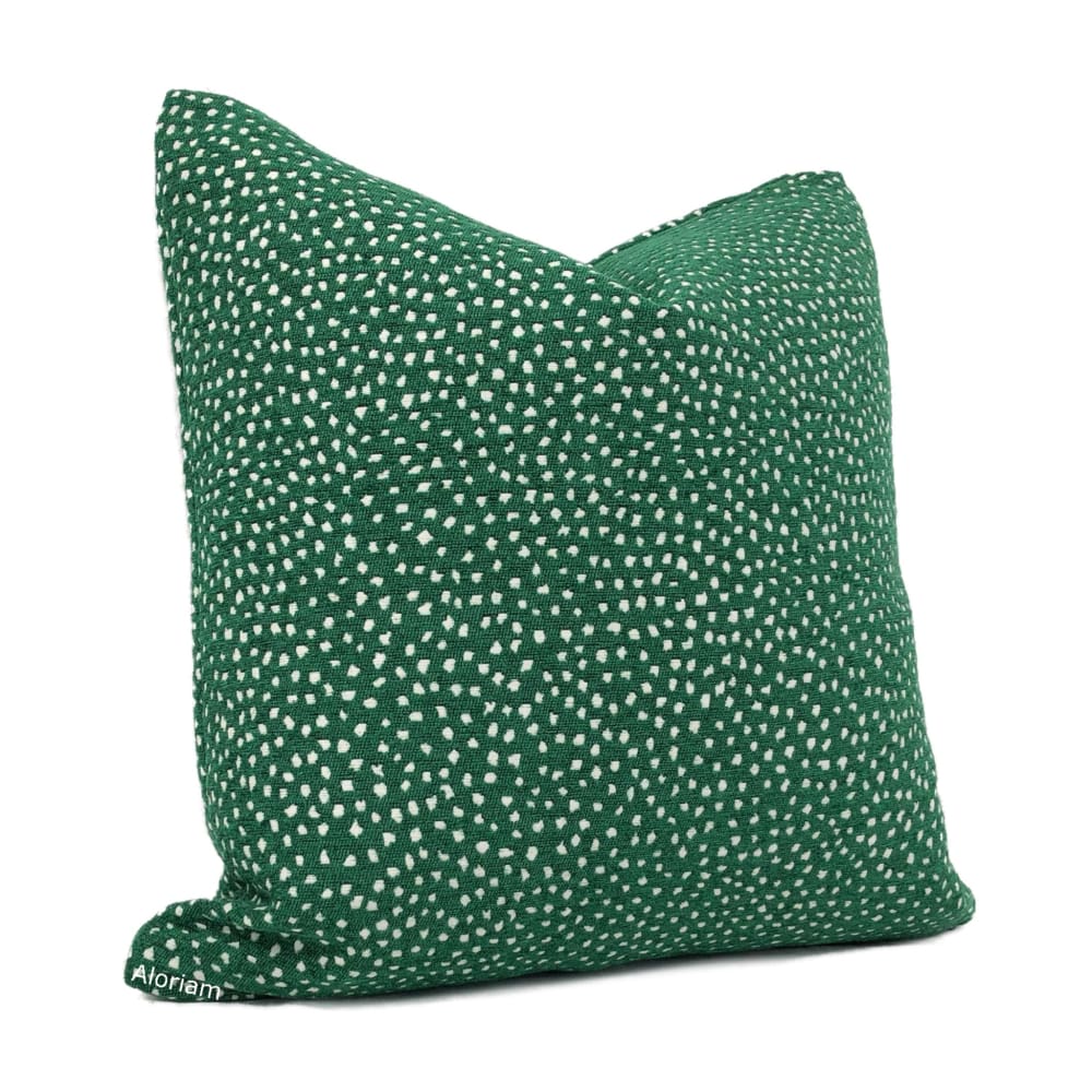 Taylor Emerald Green White Dots Chenille Pillow Cover - Aloriam