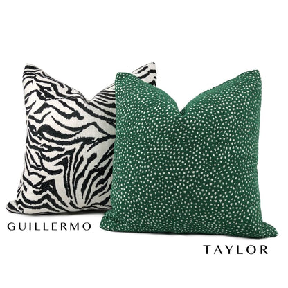 Taylor Emerald Green White Dots Chenille Pillow Cover - Aloriam