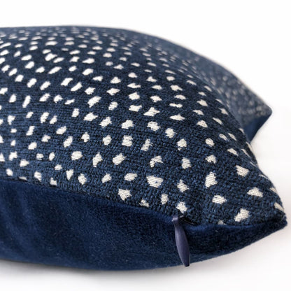 Taylor Navy Blue White Dots Chenille Pillow Cover - Aloriam