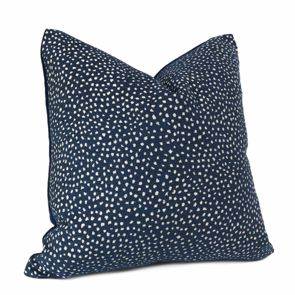 Taylor Navy Blue White Dots Chenille Pillow Cover - Aloriam