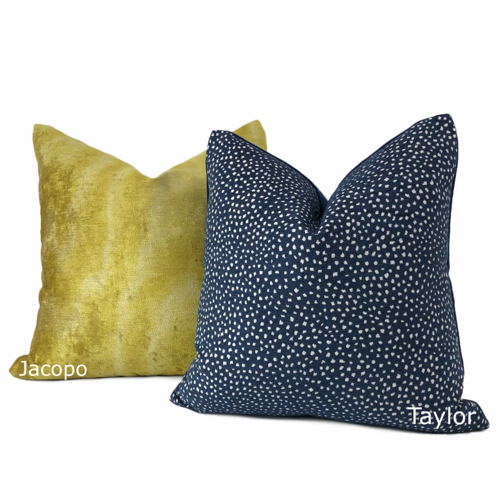 Taylor Navy Blue White Dots Chenille Pillow Cover - Aloriam